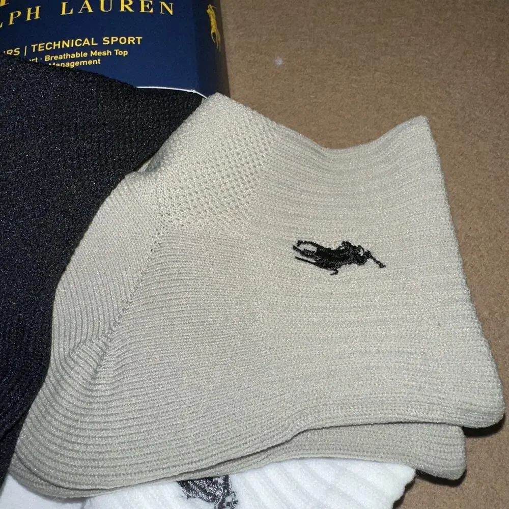 Polo Ralph Lauren Technical Sport Ultralight Quarter Socks 10-13 3 Pack Assorted